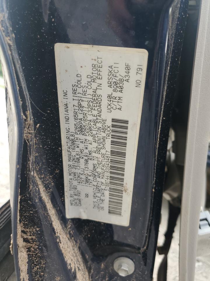 2003 Toyota Tundra Access Cab Sr5 VIN: 5TBBT44183S434817 Lot: 63627075