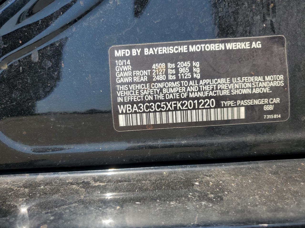 2015 BMW 320 I xDrive VIN: WBA3C3C5XFK201220 Lot: 65808715