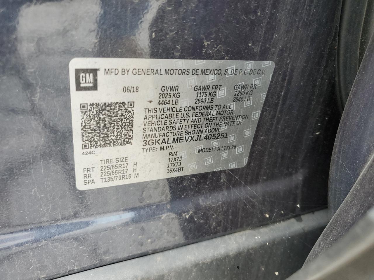 2018 GMC Terrain Sle VIN: 3GKALMEVXJL405251 Lot: 63135935
