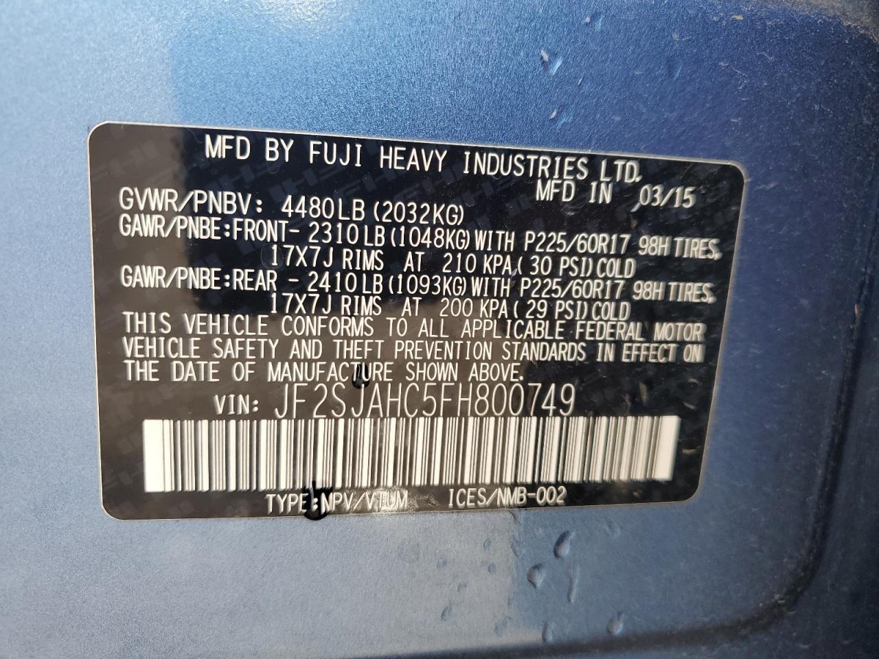 jf2sjahc5fh800749 JF2SJAHC5FH800749 2015 Subaru Forester 2.5I Limited