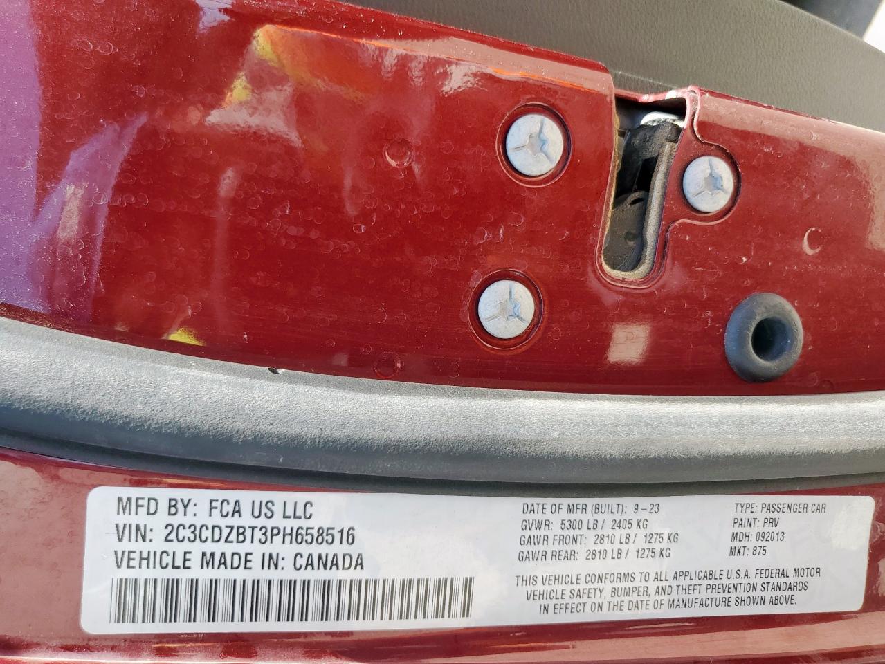 2023 Dodge Challenger R/T VIN: 2C3CDZBT3PH658516 Lot: 67142625