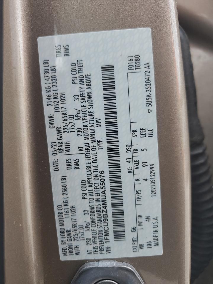 2021 Ford Escape Se VIN: 1FMCU9BZ4MUA55076 Lot: 65852575