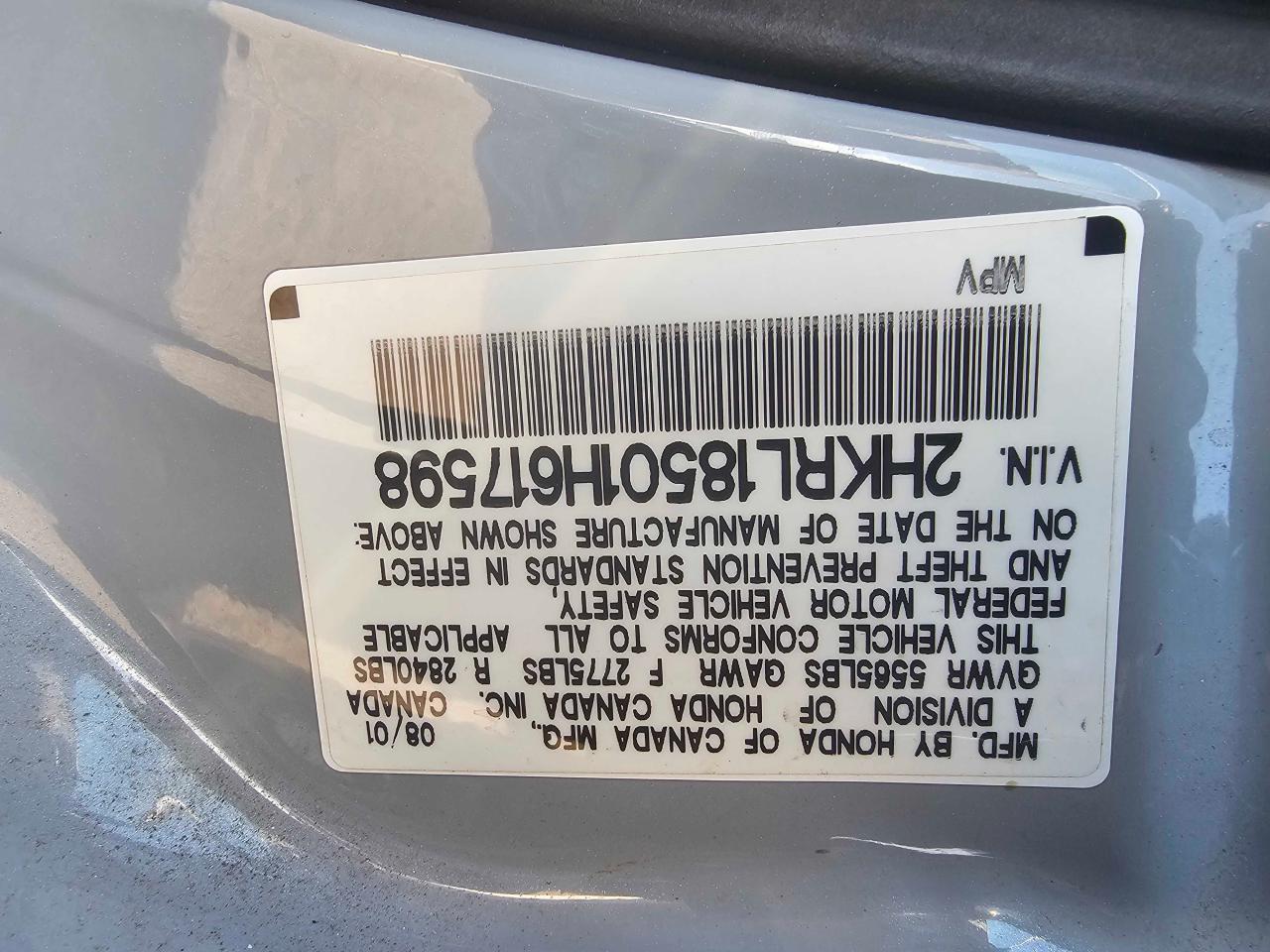 2001 Honda Odyssey Lx VIN: 2HKRL18501H617598 Lot: 65471805