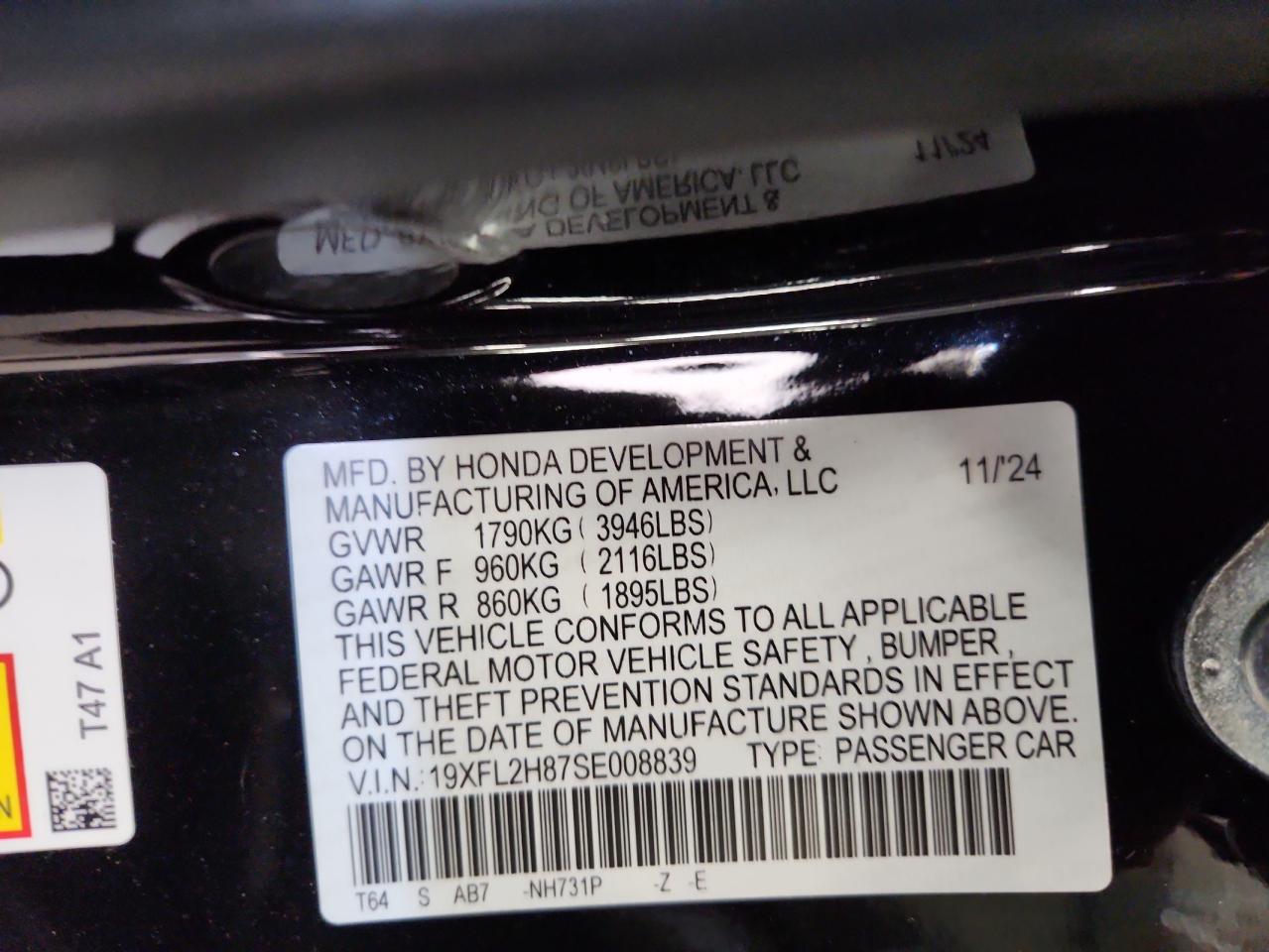 2025 Honda Civic Sport VIN: 19XFL2H87SE008839 Lot: 65279965