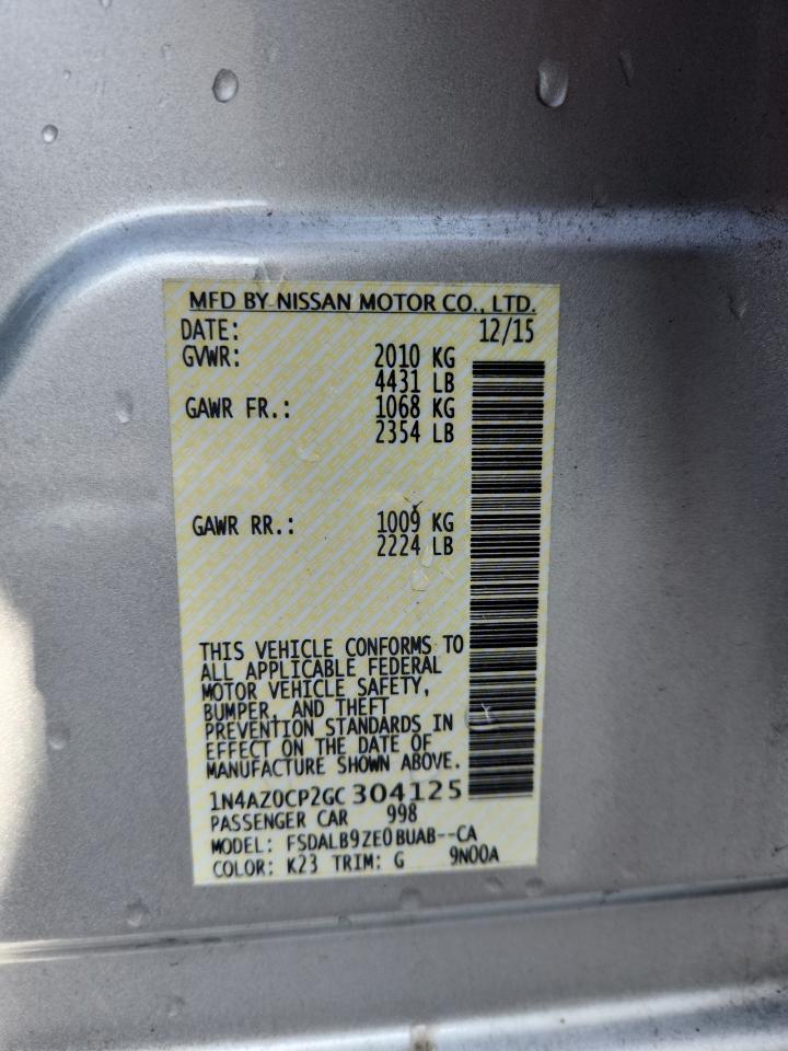 2016 Nissan Leaf S VIN: 1N4AZ0CP2GC304125 Lot: 62494115