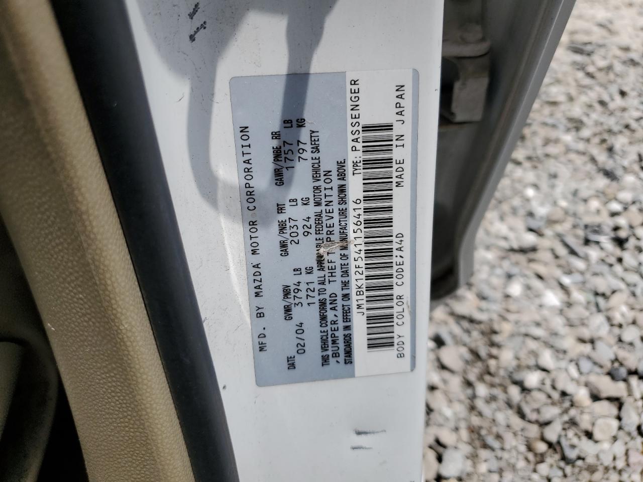 2004 Mazda 3 I VIN: JM1BK12F541156416 Lot: 62836455