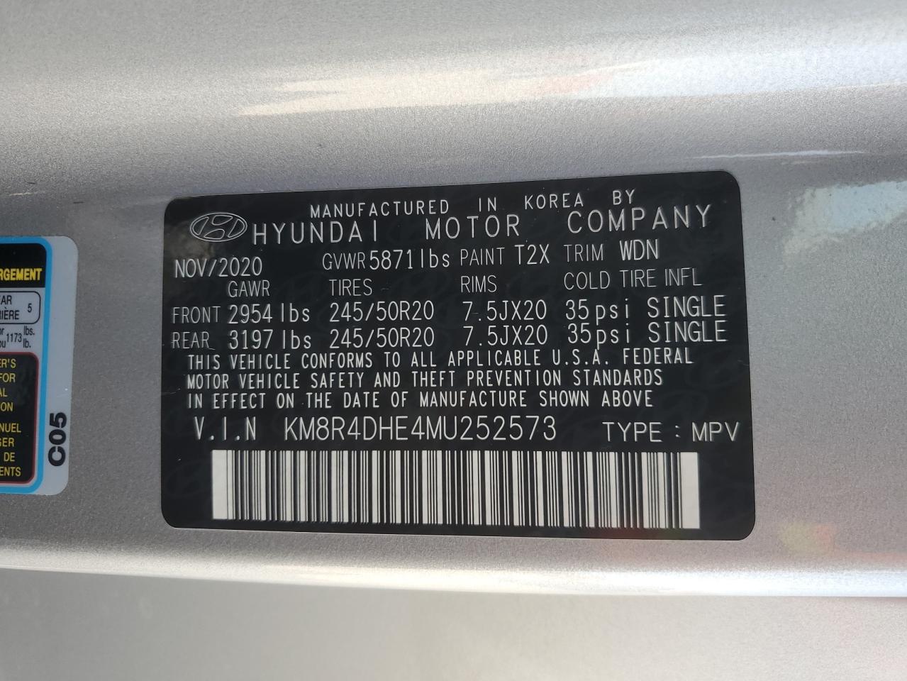 2021 Hyundai Palisade Sel VIN: KM8R4DHE4MU252573 Lot: 63153065