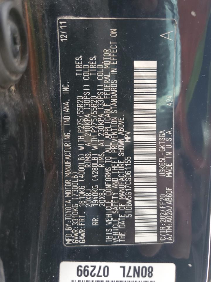 2012 Toyota Sequoia Sr5 VIN: 5TDBW5G17CS061155 Lot: 63947185