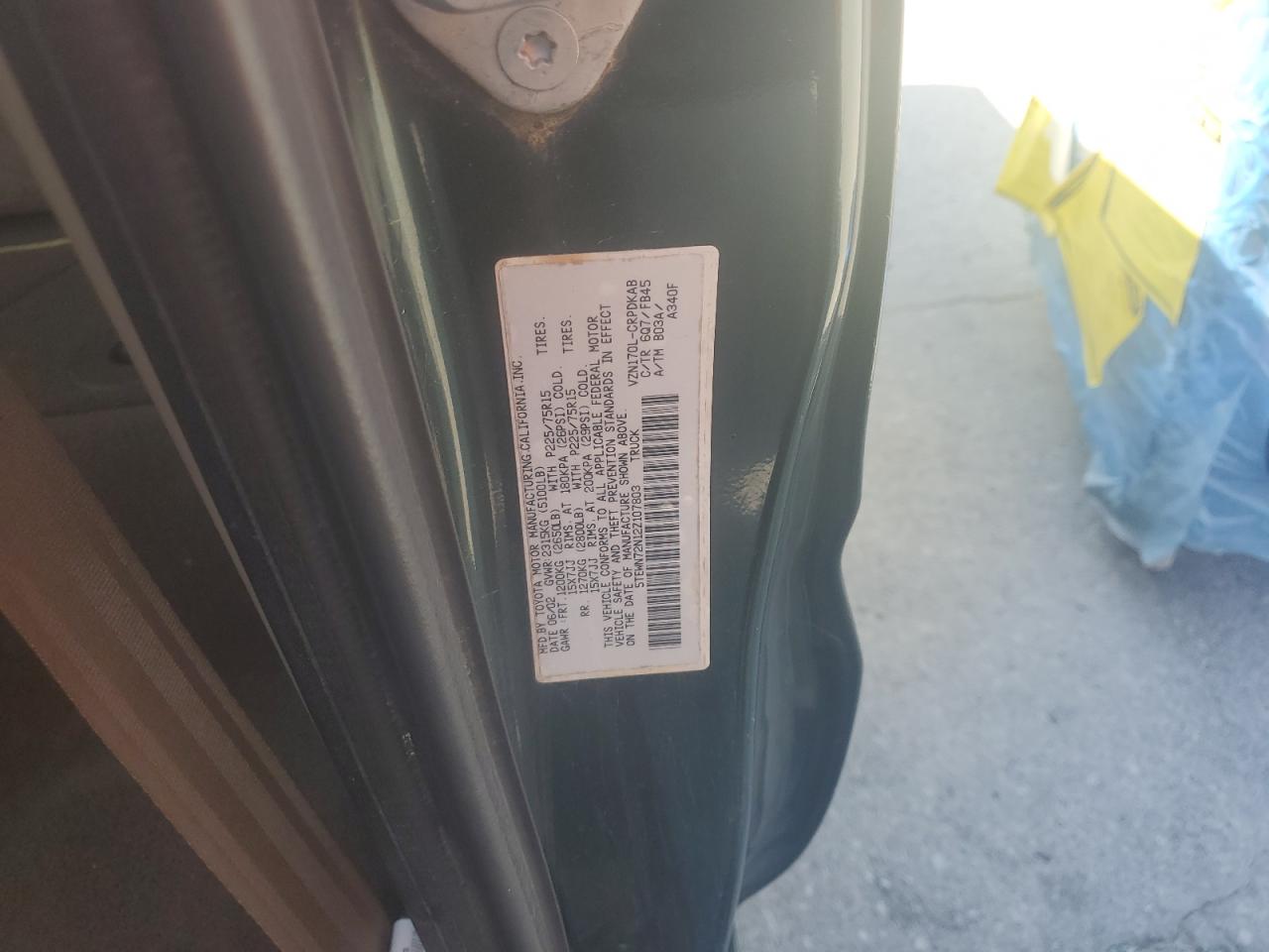 2002 Toyota Tacoma Xtracab VIN: 5TEWN72N12Z107803 Lot: 64626135