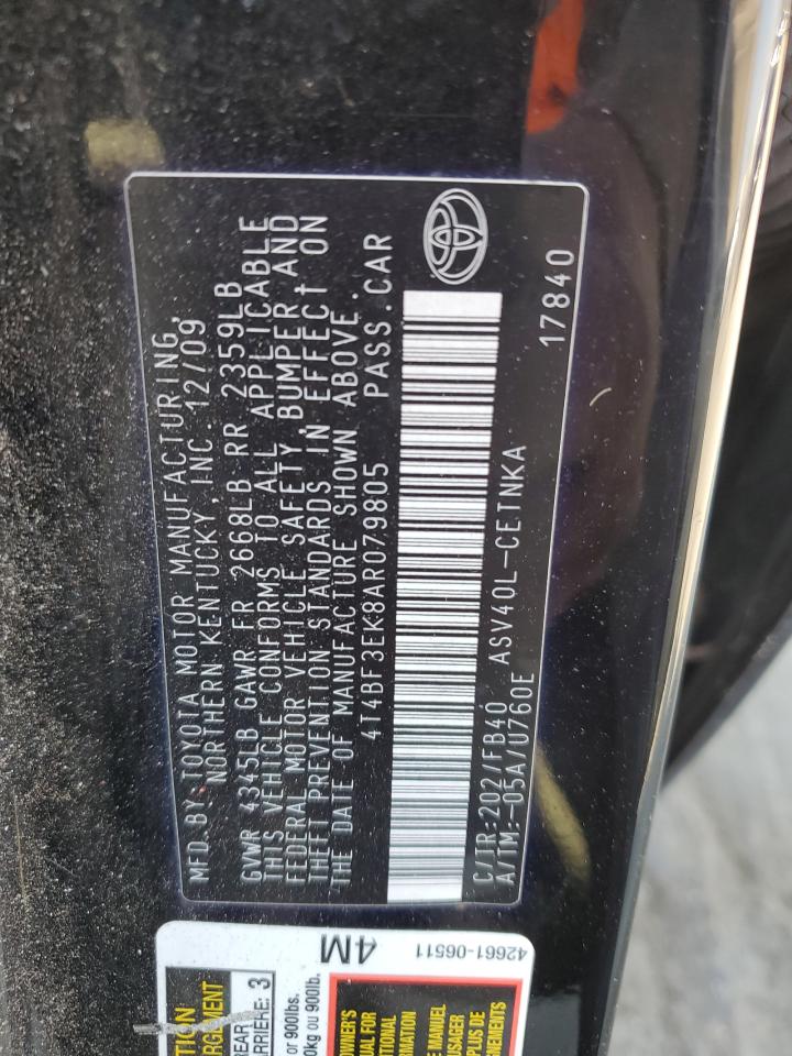 4T4BF3EK8AR079805 2010 Toyota Camry Base