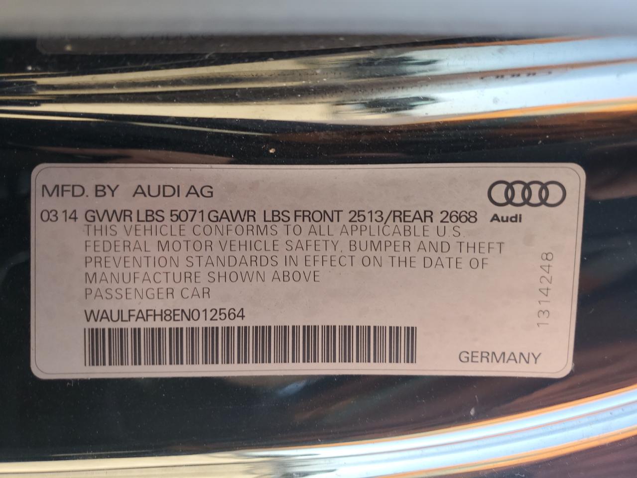 2014 Audi A5 Premium Plus VIN: WAULFAFH8EN012564 Lot: 62785745