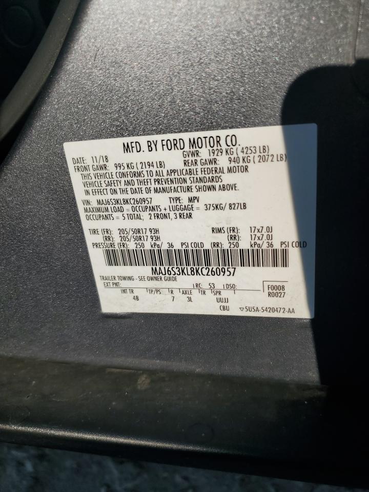 2019 Ford Ecosport Titanium VIN: MAJ6S3KL8KC260957 Lot: 64206065