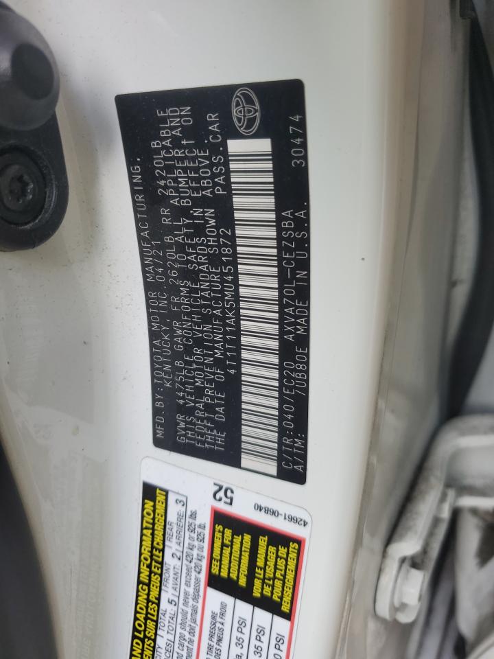 2021 Toyota Camry Se VIN: 4T1T11AK5MU451872 Lot: 64363545