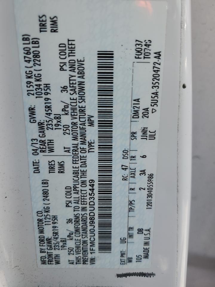 2013 Ford Escape Titanium VIN: 1FMCU0J98DUD35449 Lot: 64563105