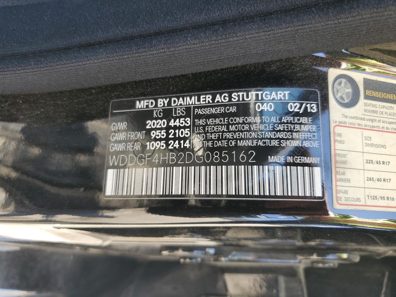 2013 Mercedes-Benz C 250 VIN: WDDGF4HB2DG085162 Lot: 65214495