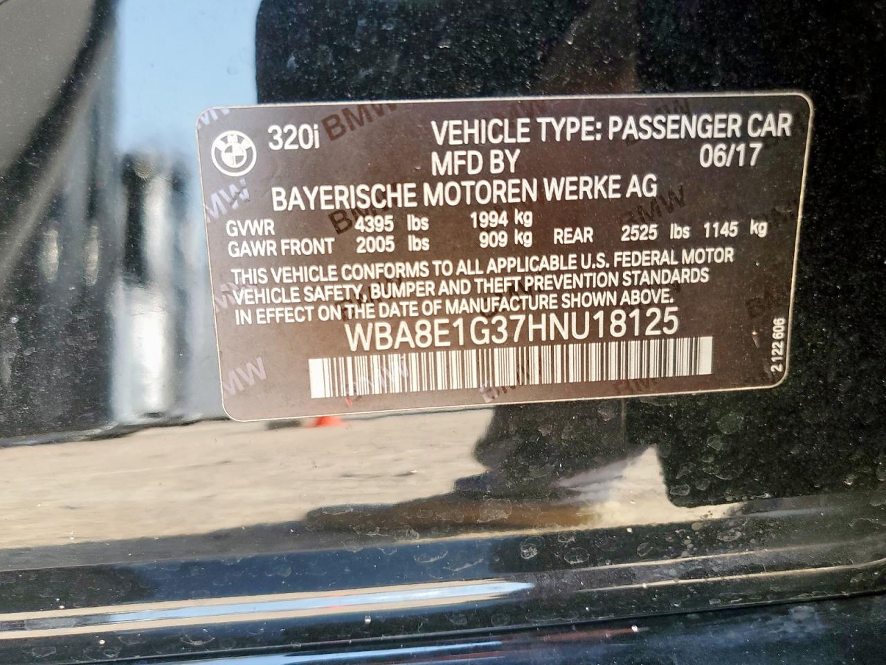 2017 BMW 320 I VIN: WBA8E1G37HNU18125 Lot: 66602885