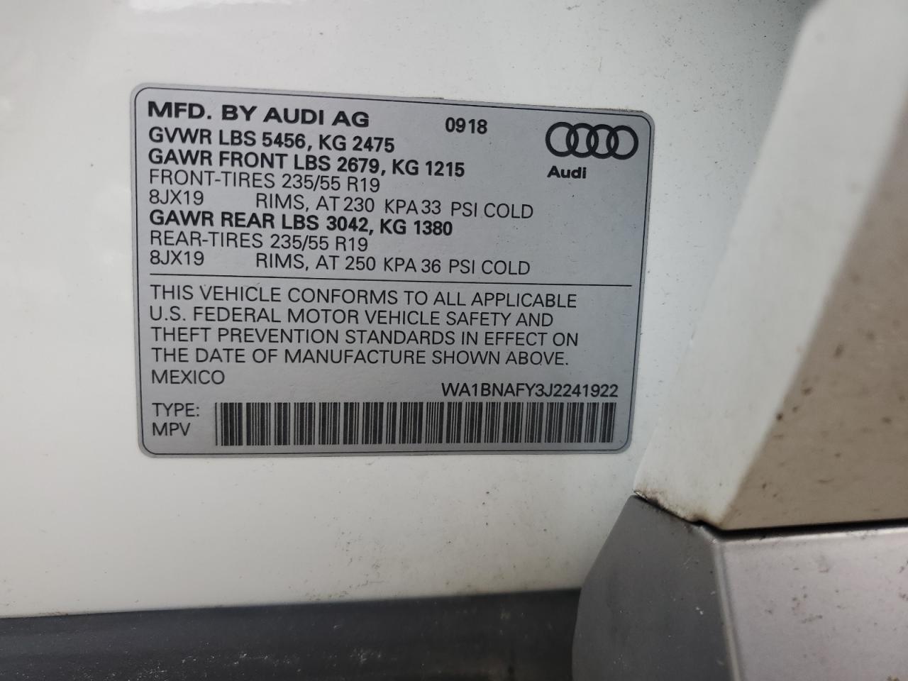 2018 Audi Q5 Premium Plus VIN: WA1BNAFY3J2241922 Lot: 64719205