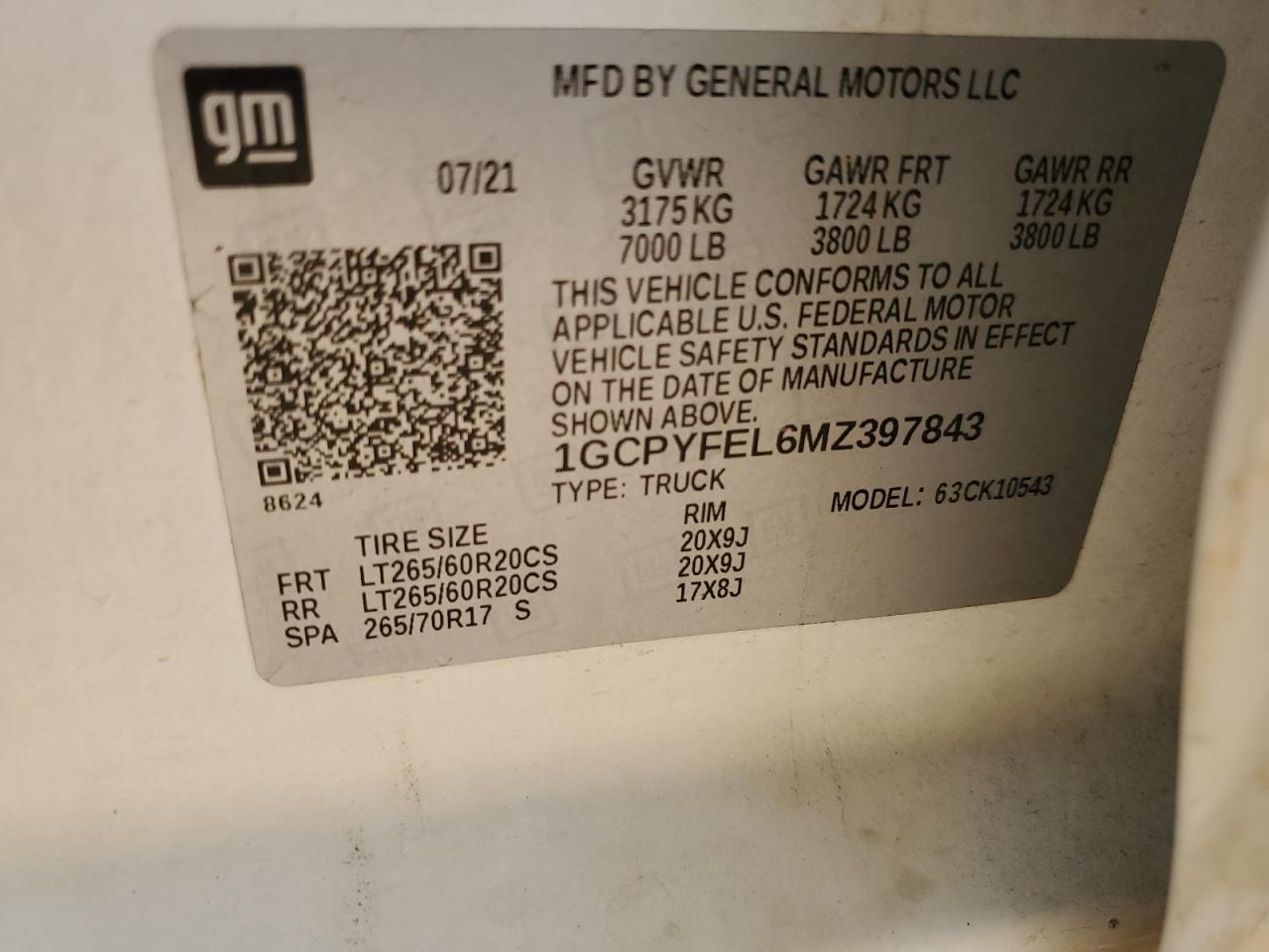 2021 Chevrolet Silverado K1500 Lt Trail Boss VIN: 1GCPYFEL6MZ397843 Lot: 64900015
