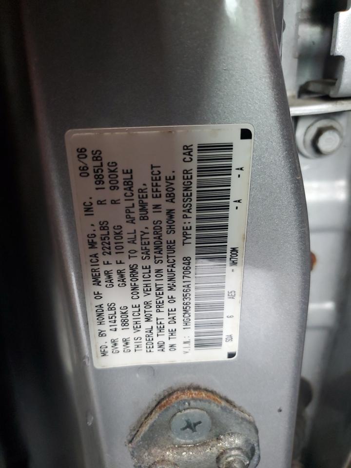 2006 Honda Accord Se VIN: 1HGCM56356A170648 Lot: 63164775