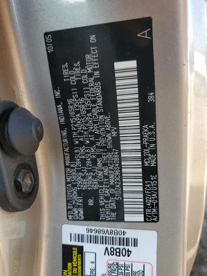 2006 Toyota Sienna Ce VIN: 5TDZA23C96S408847 Lot: 64336255