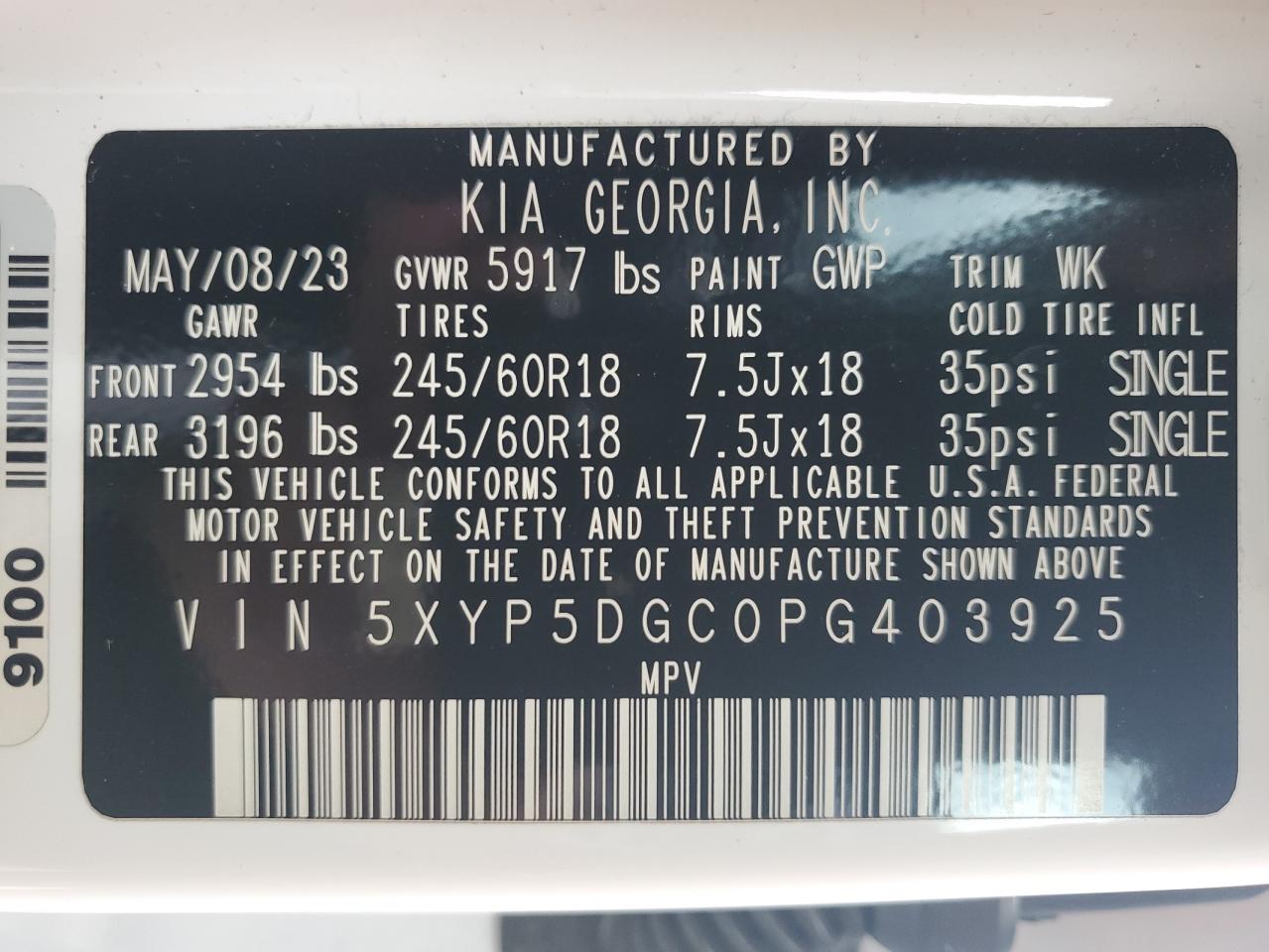 2023 Kia Telluride Sx VIN: 5XYP5DGC0PG403925 Lot: 64624295