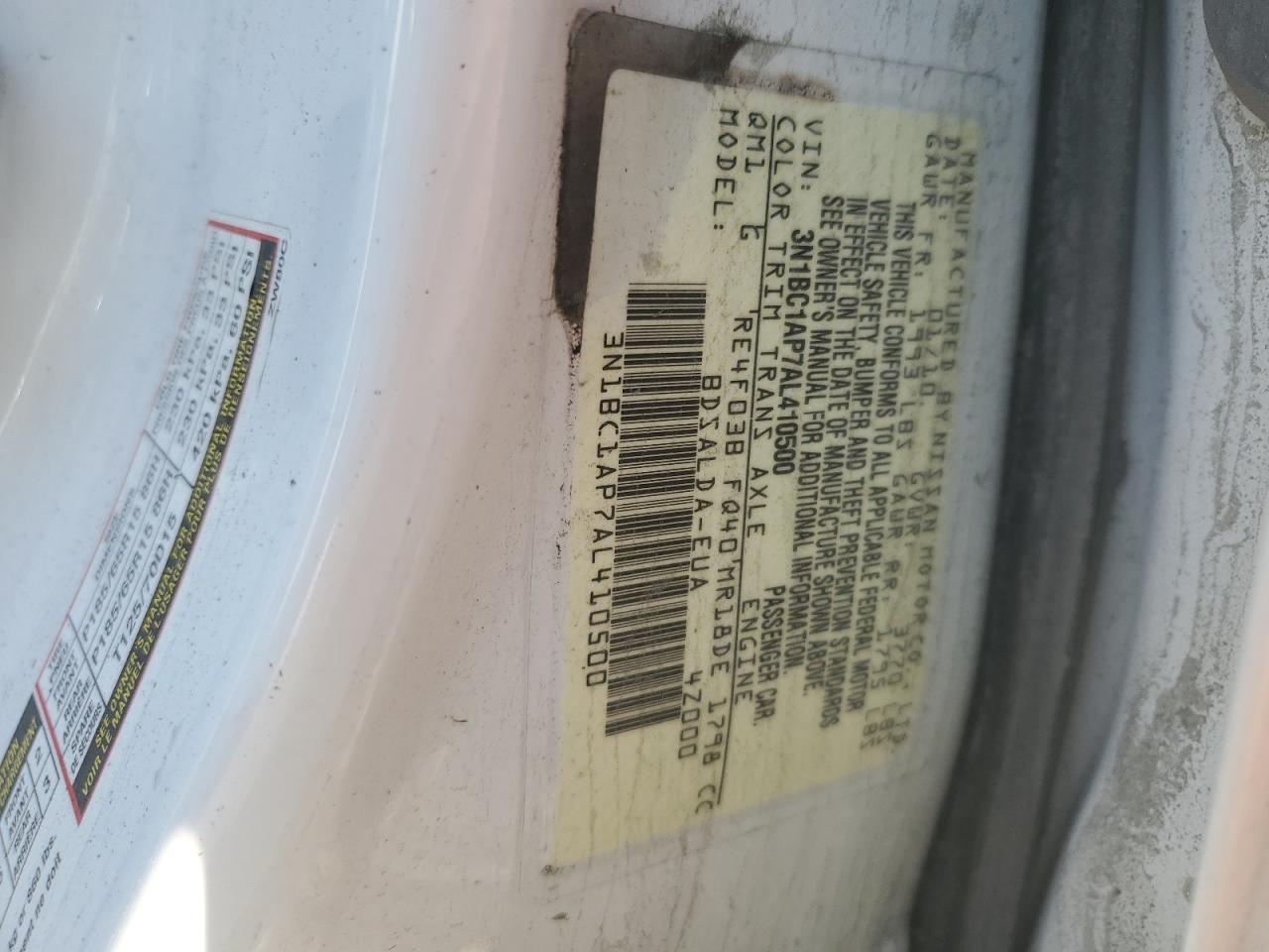 2010 Nissan Versa S VIN: 3N1BC1AP7AL410500 Lot: 64713425