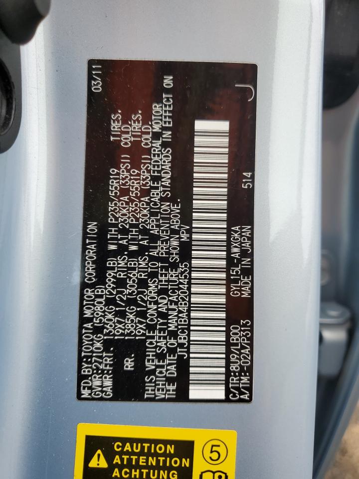 2011 Lexus Rx 450H VIN: JTJBC1BA4B2044535 Lot: 64896195