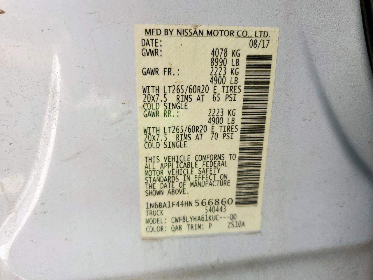 2017 Nissan Titan Xd Sl VIN: 1N6BA1F44HN566860 Lot: 64975215