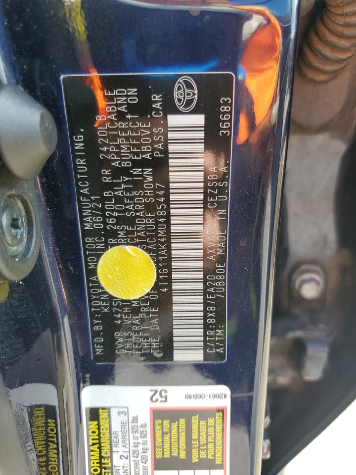 2021 Toyota Camry Se VIN: 4T1G11AK4MU485447 Lot: 65370295