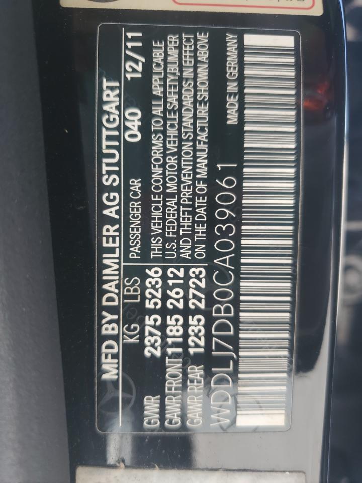 2012 Mercedes-Benz Cls 550 VIN: WDDLJ7DB0CA039061 Lot: 62808895