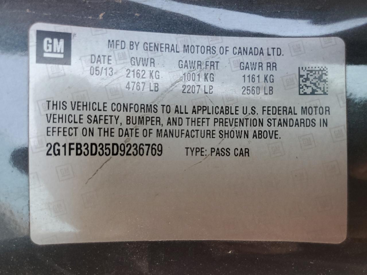 2013 Chevrolet Camaro Lt VIN: 2G1FB3D35D9236769 Lot: 65694585