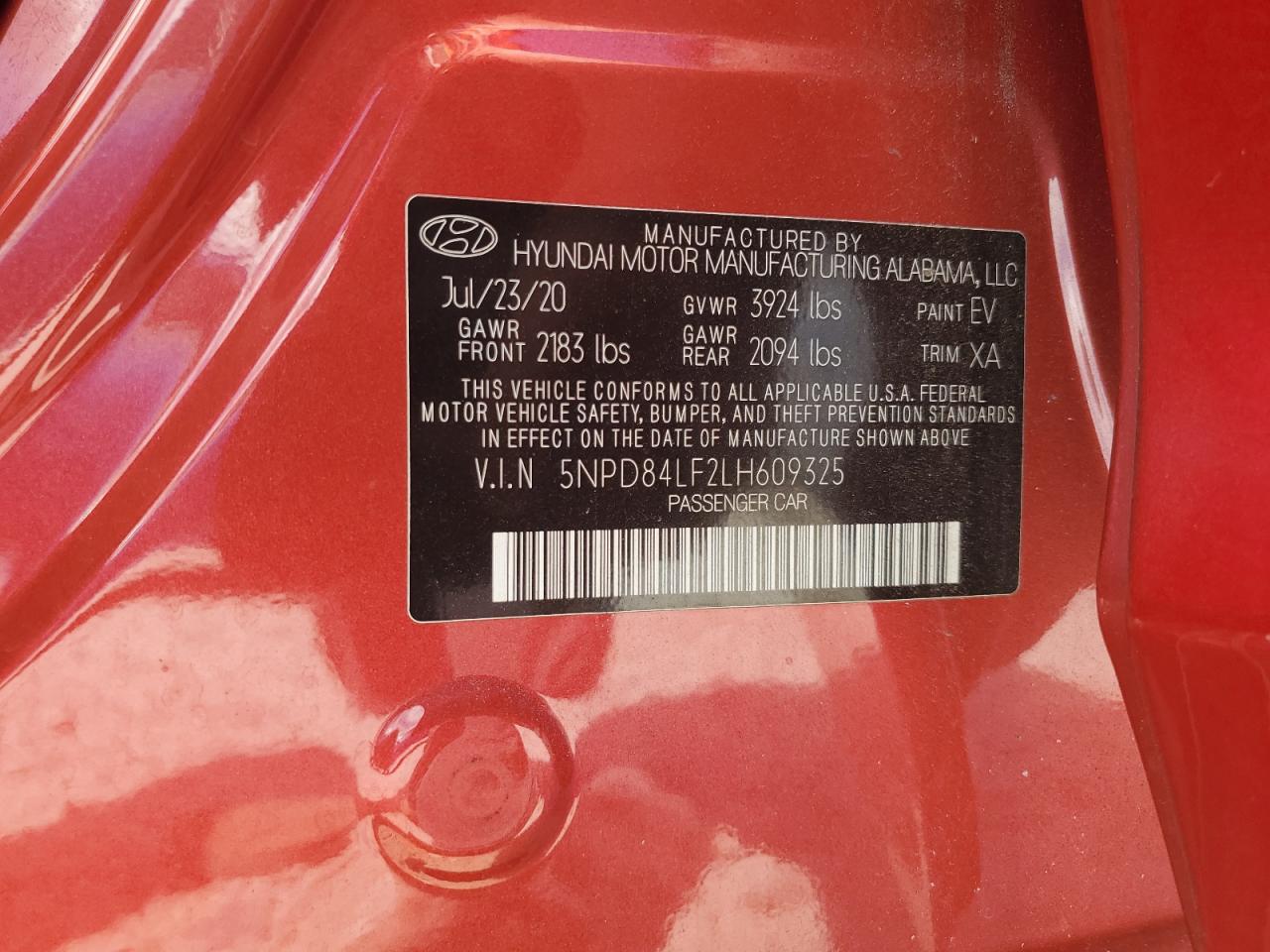 2020 Hyundai Elantra Sel VIN: 5NPD84LF2LH609325 Lot: 65037475