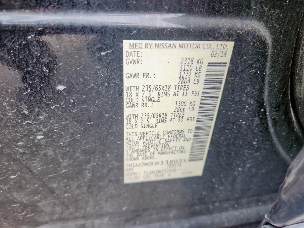2018 Nissan Murano S VIN: 5N1AZ2MG9JN138035 Lot: 63615285