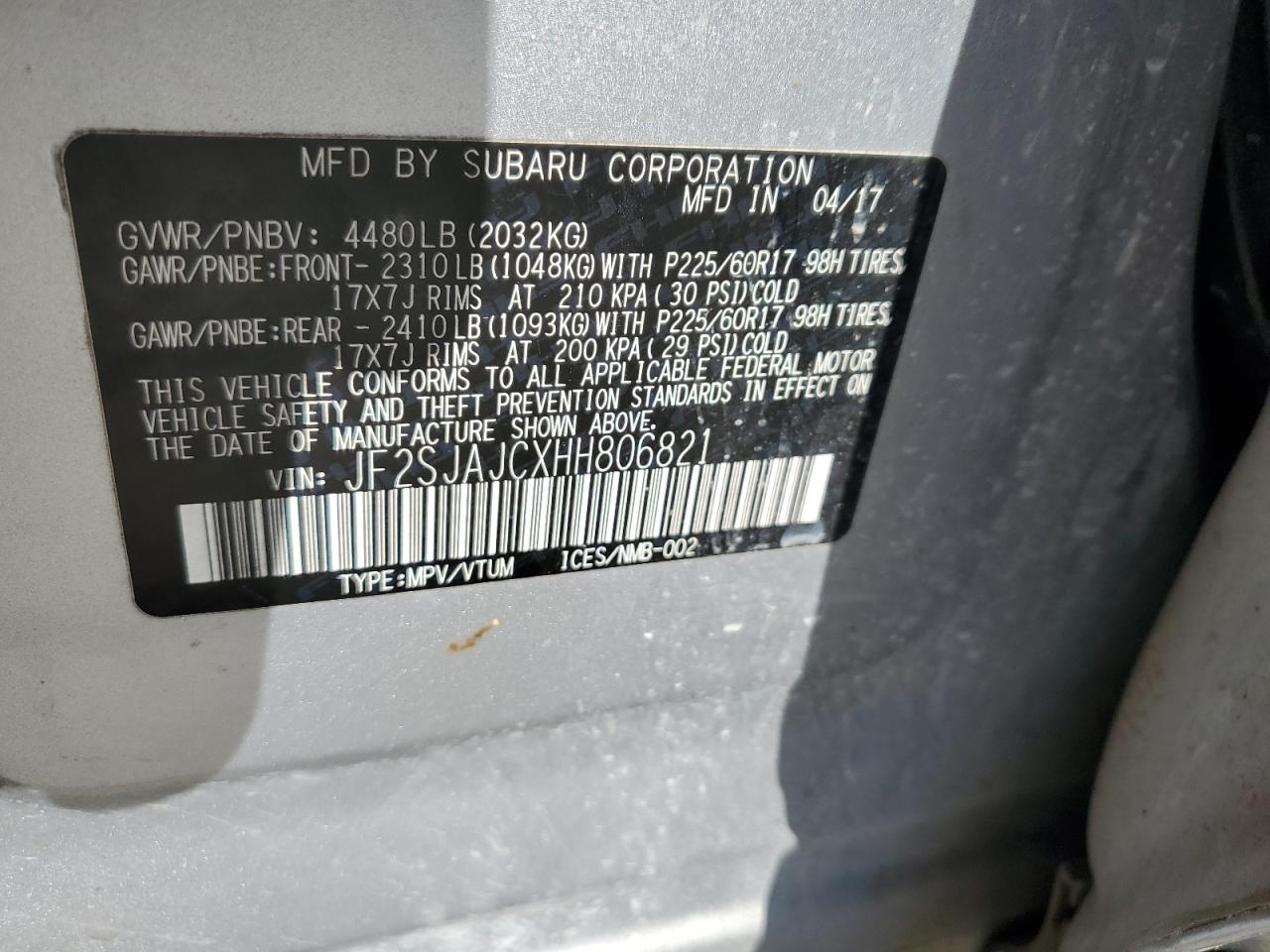 2017 Subaru Forester 2.5I Limited VIN: JF2SJAJCXHH806821 Lot: 64376185