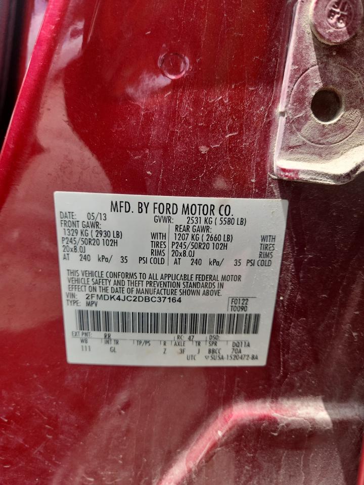 2013 Ford Edge Sel VIN: 2FMDK4JC2DBC37164 Lot: 65598375