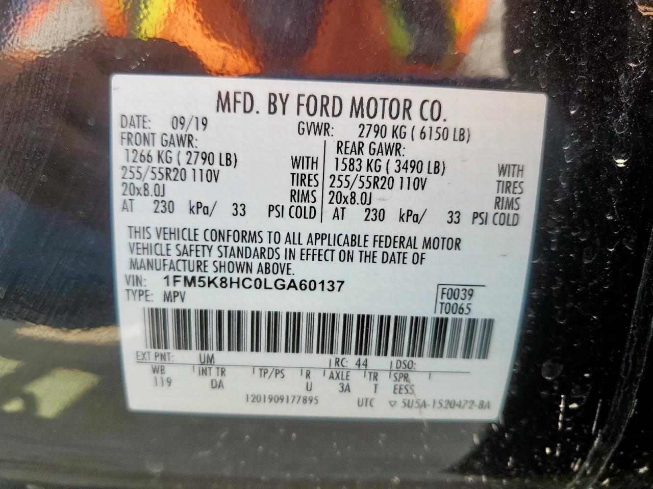 2020 Ford Explorer Platinum VIN: 1FM5K8HC0LGA60137 Lot: 64837965