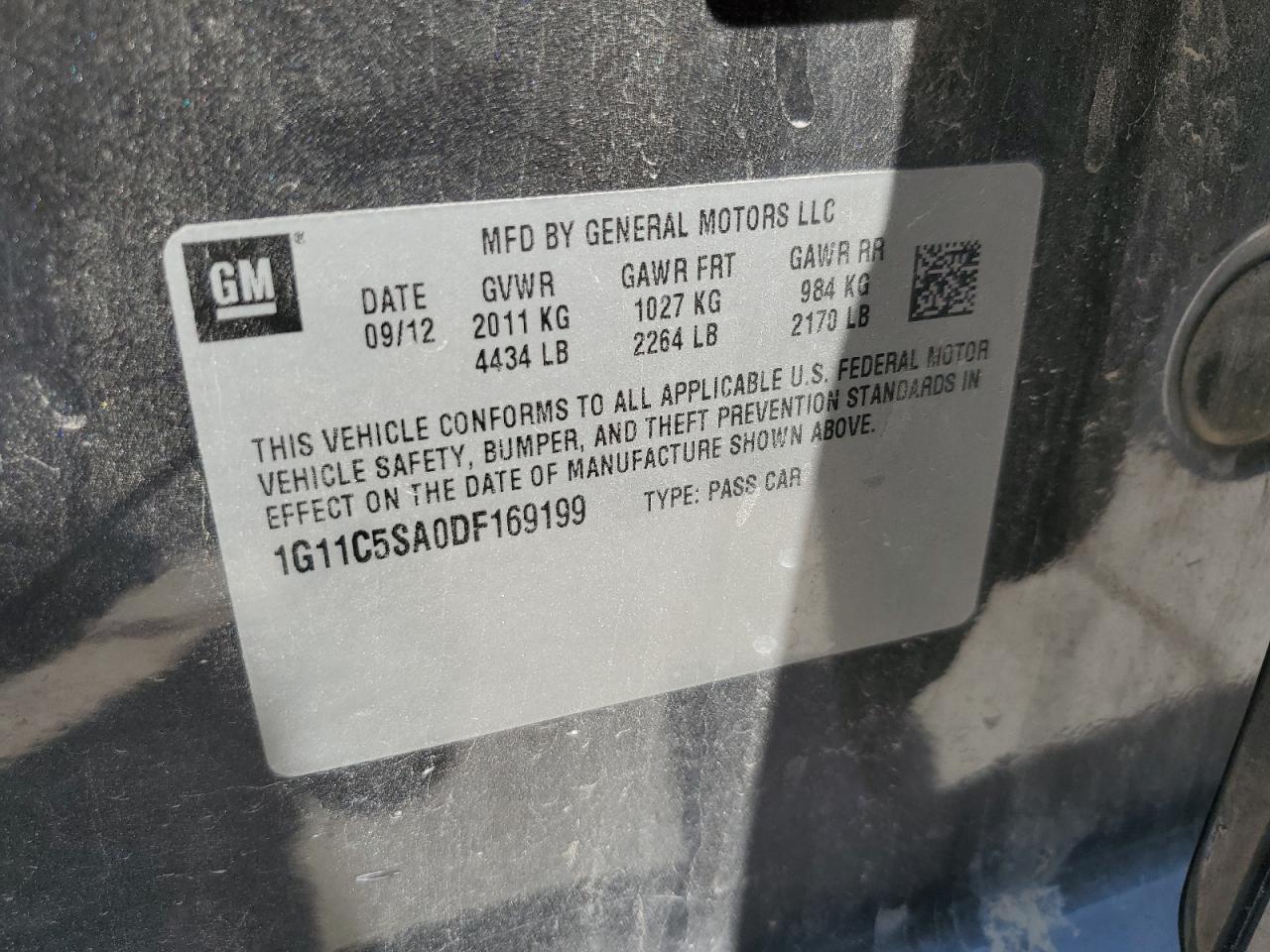 2013 Chevrolet Malibu 1Lt VIN: 1G11C5SA0DF169199 Lot: 83868805