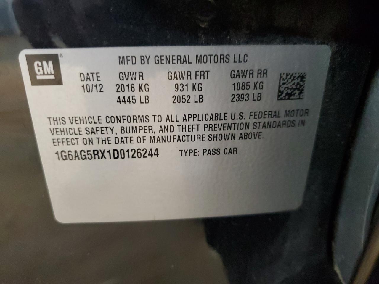 2013 Cadillac Ats VIN: 1G6AG5RX1D0126244 Lot: 63236315
