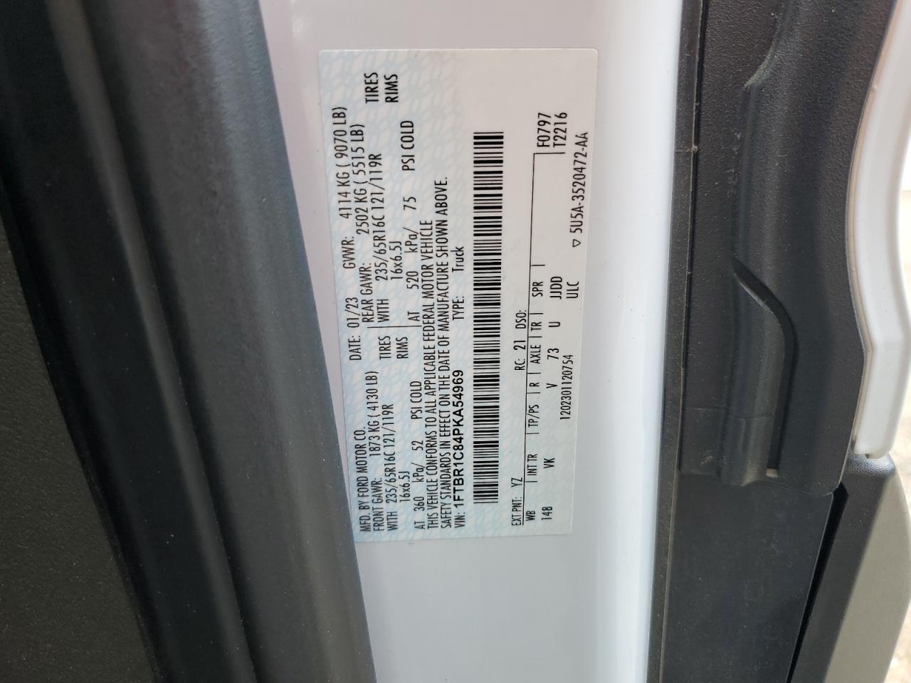 2023 Ford Transit T-250 VIN: 1FTBR1C84PKA54969 Lot: 64941785