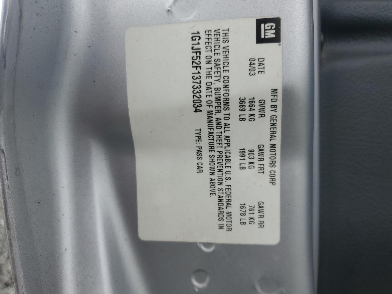 1g1jf52f137332034 1G1JF52F137332034 2003 Chevrolet Cavalier Ls