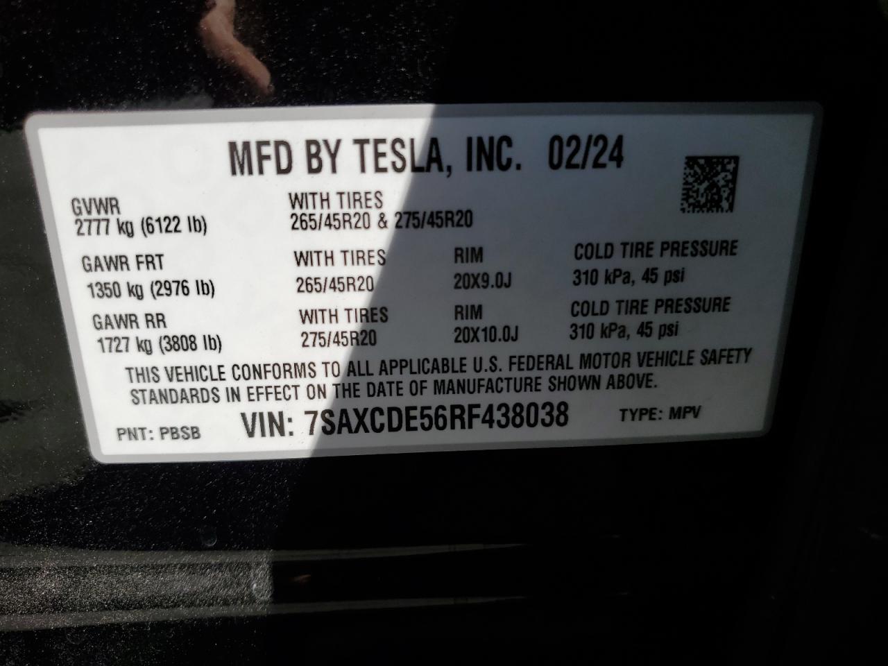 2024 Tesla Model X VIN: 7SAXCDE56RF438038 Lot: 63461075