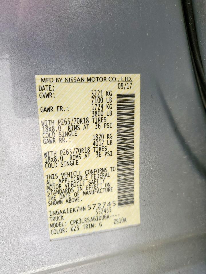 2017 Nissan Titan S VIN: 1N6AA1EK7HN572745 Lot: 65371775