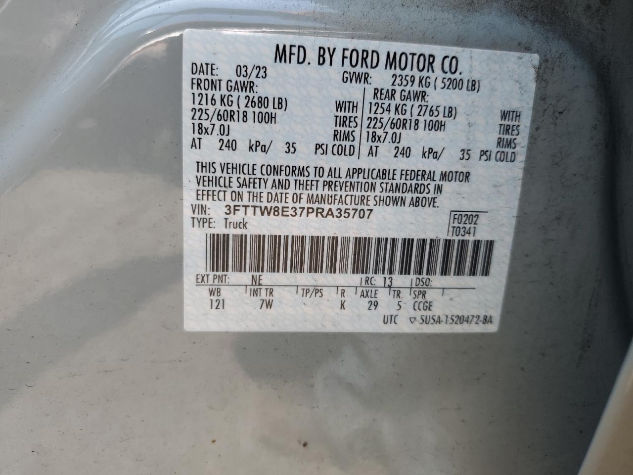 3fttw8e37pra35707 3FTTW8E37PRA35707 2023 Ford Maverick Xl