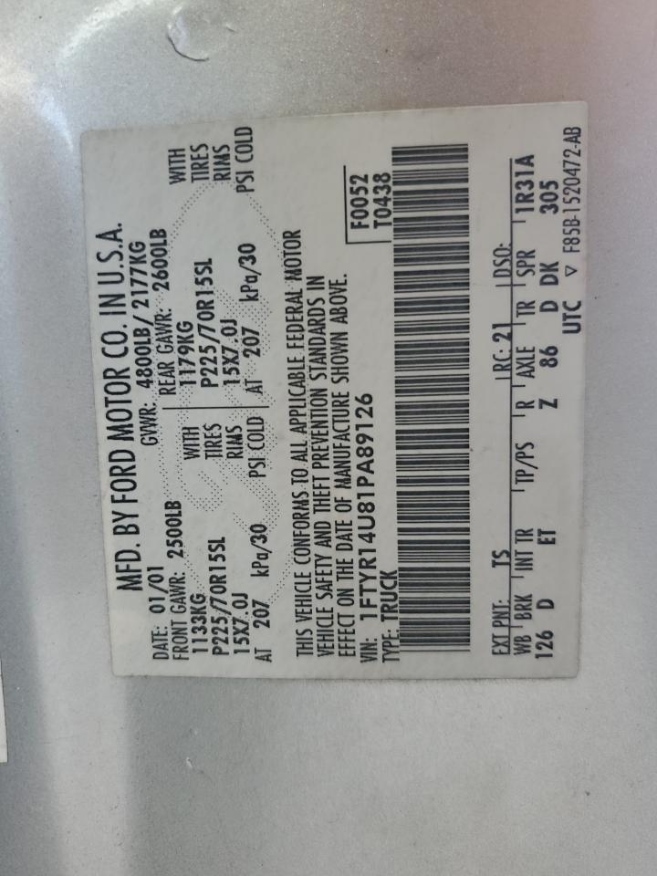 2001 Ford Ranger Super Cab VIN: 1FTYR14U81PA89126 Lot: 64779755