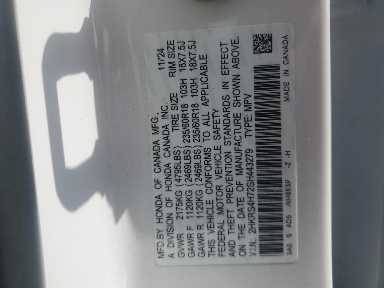 2025 Honda Cr-V Exl VIN: 2HKRS4H72SH443279 Lot: 62332305
