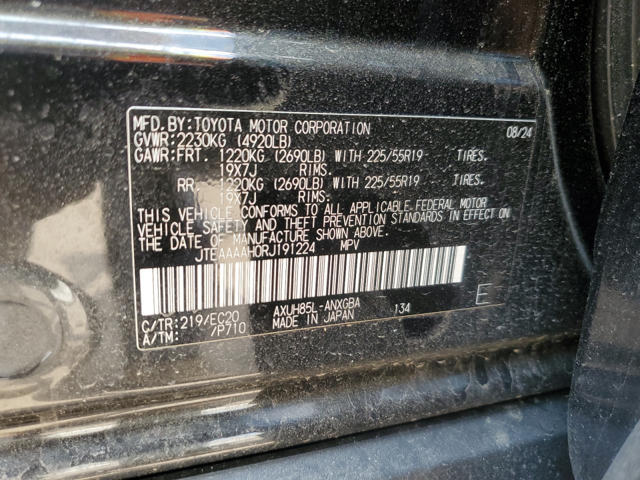 2024 Toyota Venza Le VIN: JTEAAAAH0RJ191224 Lot: 65406775