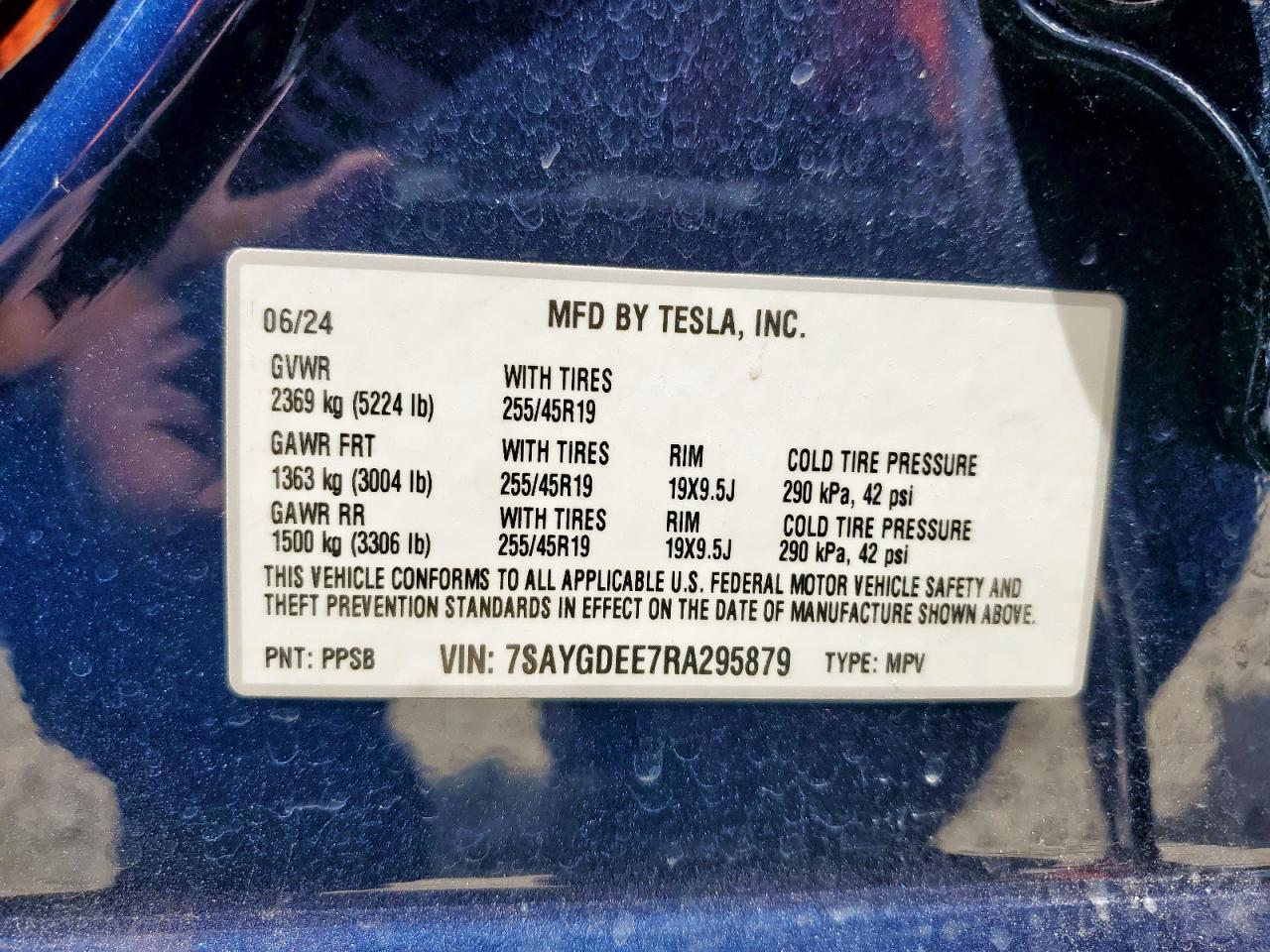 2024 Tesla Model Y VIN: 7SAYGDEE7RA295879 Lot: 63751145