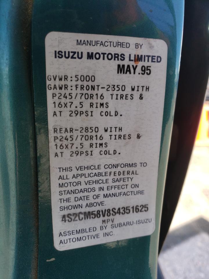 1995 Isuzu Rodeo S VIN: 4S2CM58V8S4351625 Lot: 62641125