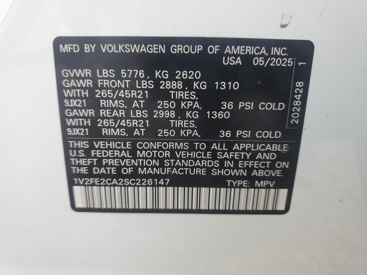 2025 Volkswagen Atlas Cross Sport Sel Premium R-Line VIN: 1V2FE2CA2SC226147 Lot: 65171385