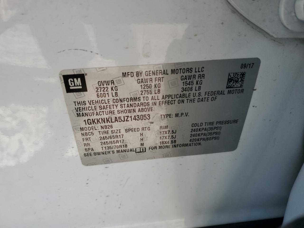 2018 GMC Acadia Sle VIN: 1GKKNKLA5JZ143053 Lot: 64356145